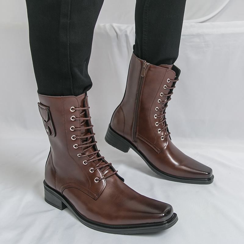 新款机车靴韩版英伦马丁靴方头皮靴男士时尚男靴高帮皮鞋潮流短靴