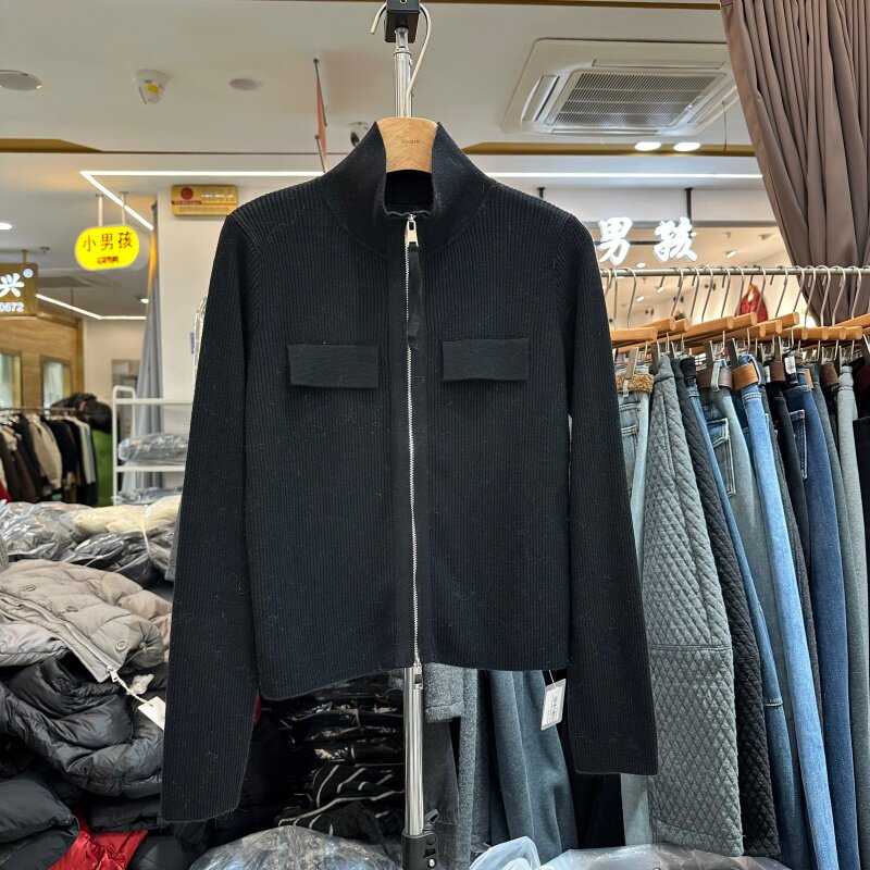 时尚双拉链高领羊毛针织衫