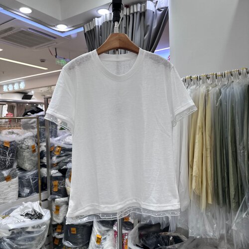 HMY32112网纱边通勤T恤上衣