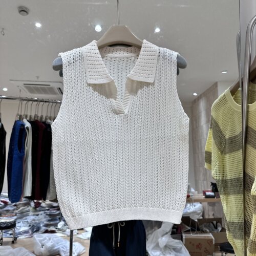 老钱风POLO领冰麻针织背心