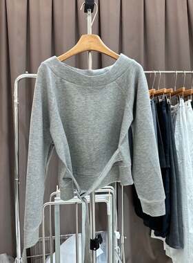 QM26h87正版春季新款韩系时尚炸街辣妹风一字肩腰带套头卫衣女装