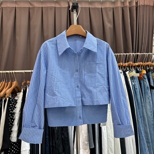 女装 2026年春装 下摆拼接设计感显瘦百搭小众设计条纹衬衫 韩版 新款