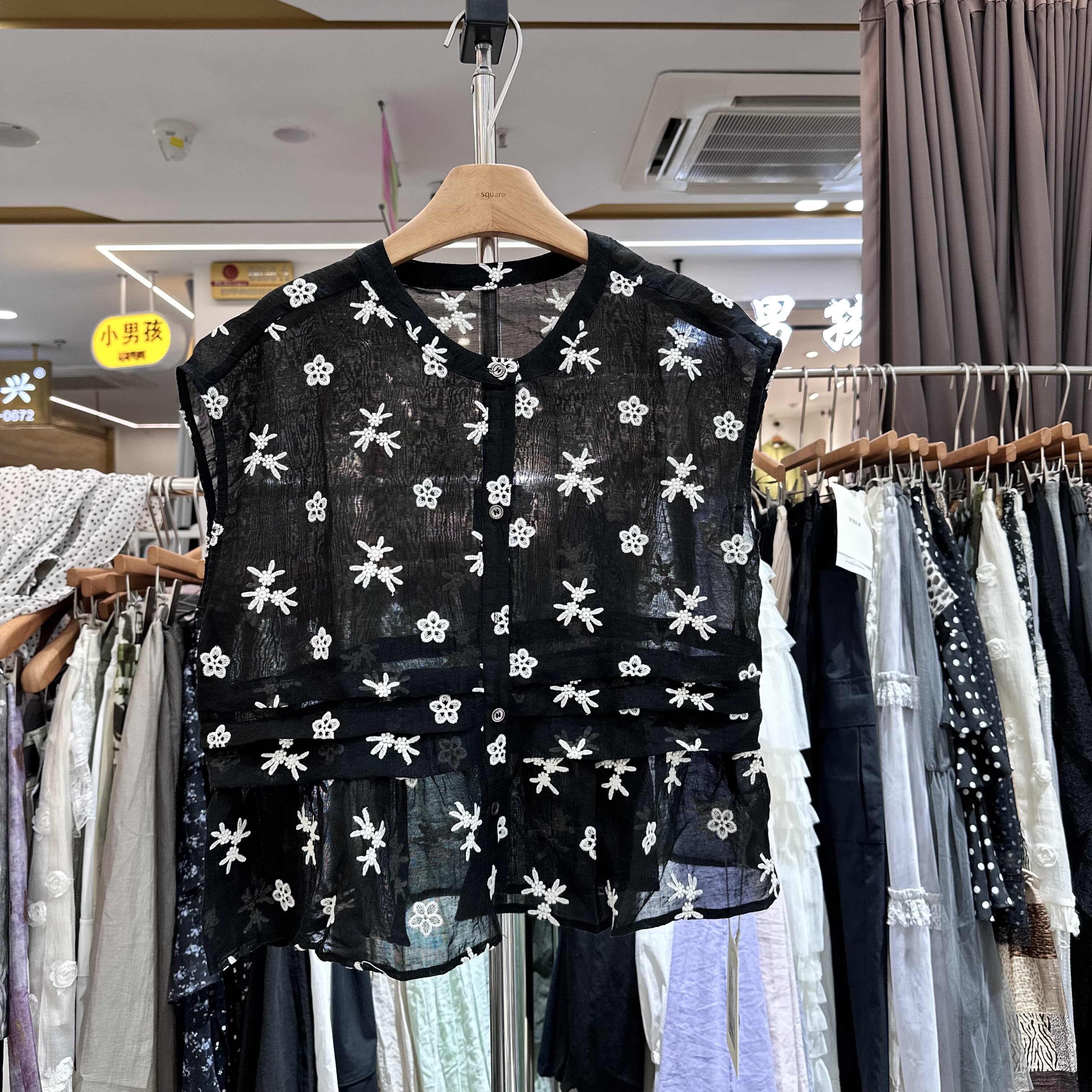 8055FBS正版夏季新款韩系单排扣显瘦百搭坎肩袖条纹刺绣小衫女装