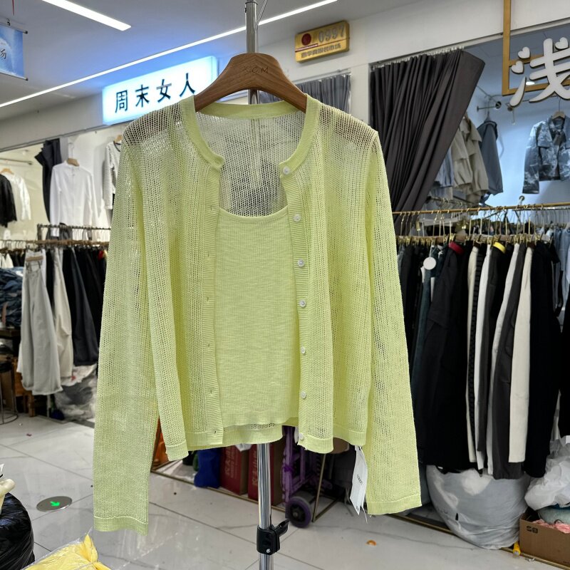 CRAYON蜡笔6929正品春季新款韩版叠穿两件套镂空冰丝针织衫女上衣