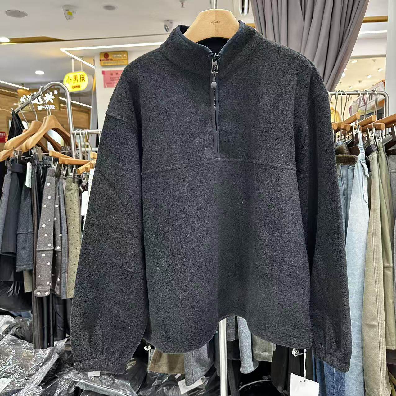 韩系松弛感立领羊羔毛套头卫衣