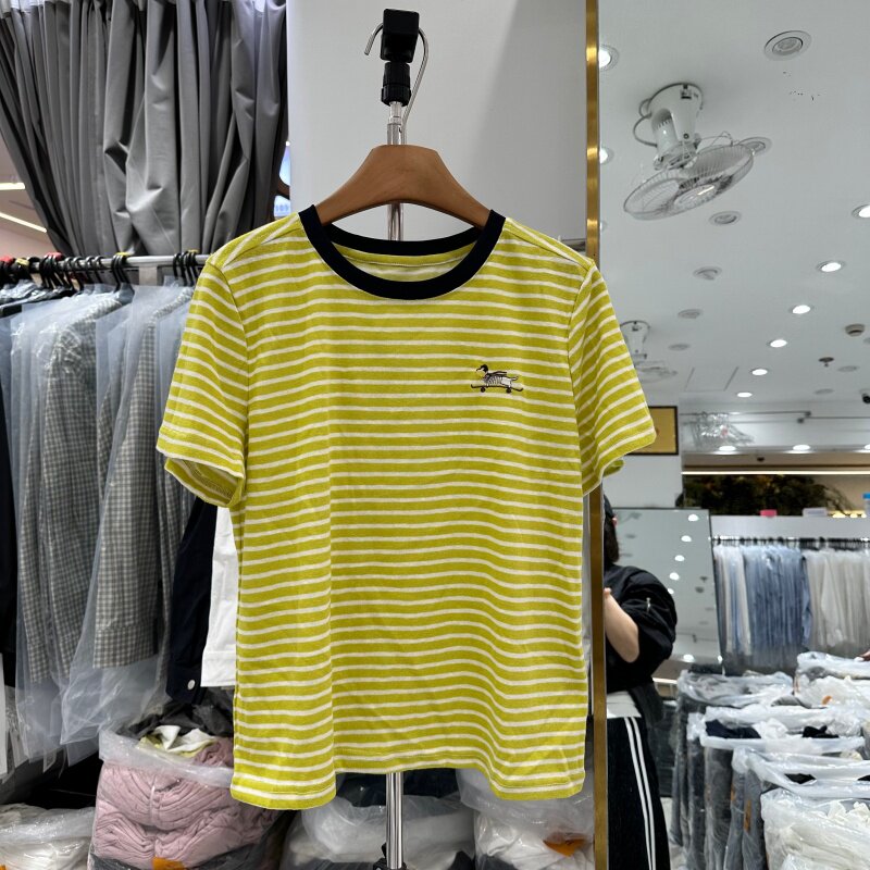 Miss.Q3296正品春夏季新款重工艺刺绣卡通马撞色条纹T恤衫上衣女