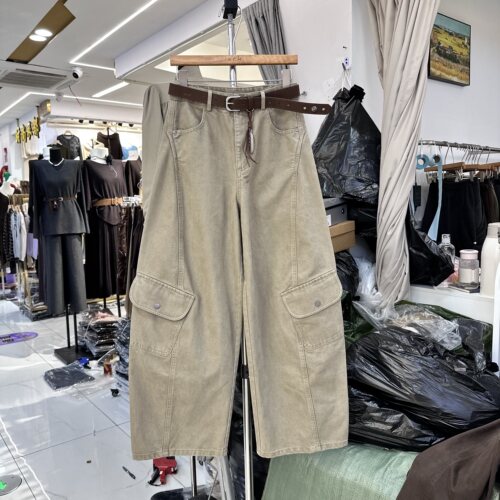 复古工装多口袋阔腿休闲长裤女
