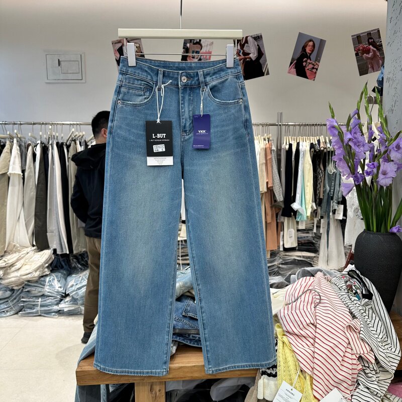 L-BUT50220正品春季新款韩版显瘦百搭四面弹直筒牛仔裤女奶奶裤潮
