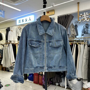韩版 BU&FAN 新款 春季 复古高端翻领牛仔外套女ins潮 布.凡55038正品