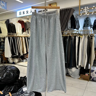 QIANBEISI纤贝思正品2026春新款抽绳松紧腰裤脚可抽绳阔腿卫裤女