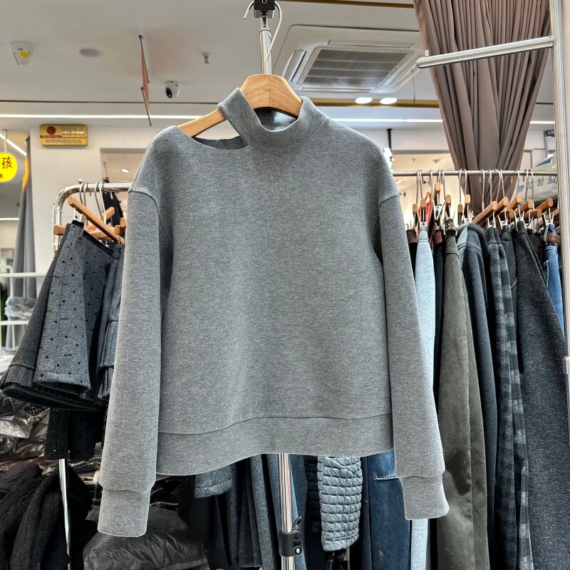 独秀DX25S563单边露肩灰色卫衣