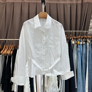 春季 衬衫 新款 腰带设计感显瘦百搭长袖 上衣女 韩版 清迈QM26T863正版
