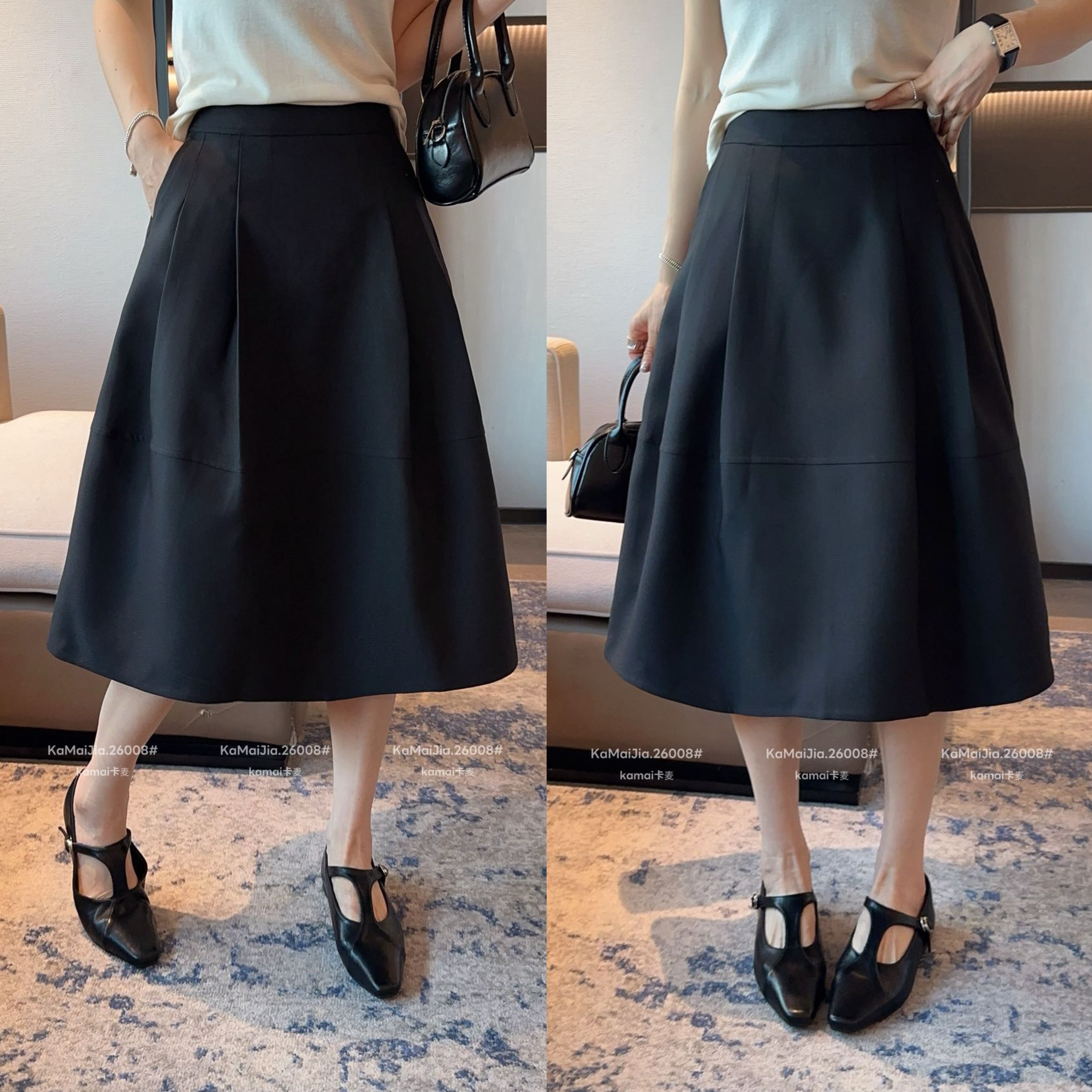 KAMAI卡麦26008正版春季半松紧腰显瘦百搭休闲A字半身裙女气球裙