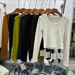 新款 冬季 韩版 U领显瘦百搭短款 上衣女 YUANXI元 加绒T恤衫 熙3106正版