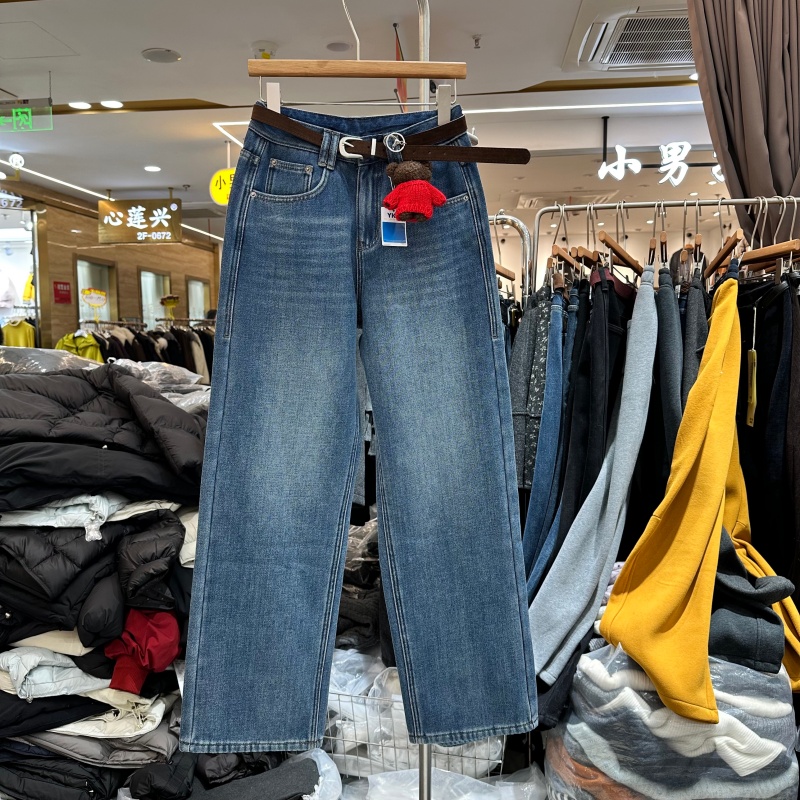 欧洲站配挂件直筒牛仔裤