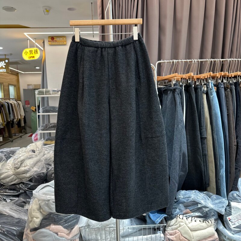 题町56221-1正版冬季新款松紧腰显瘦百搭加绒加厚阔腿裤女奶奶裤
