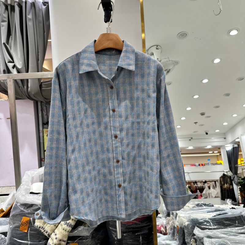 韩系休闲磨毛格子衬衫上衣