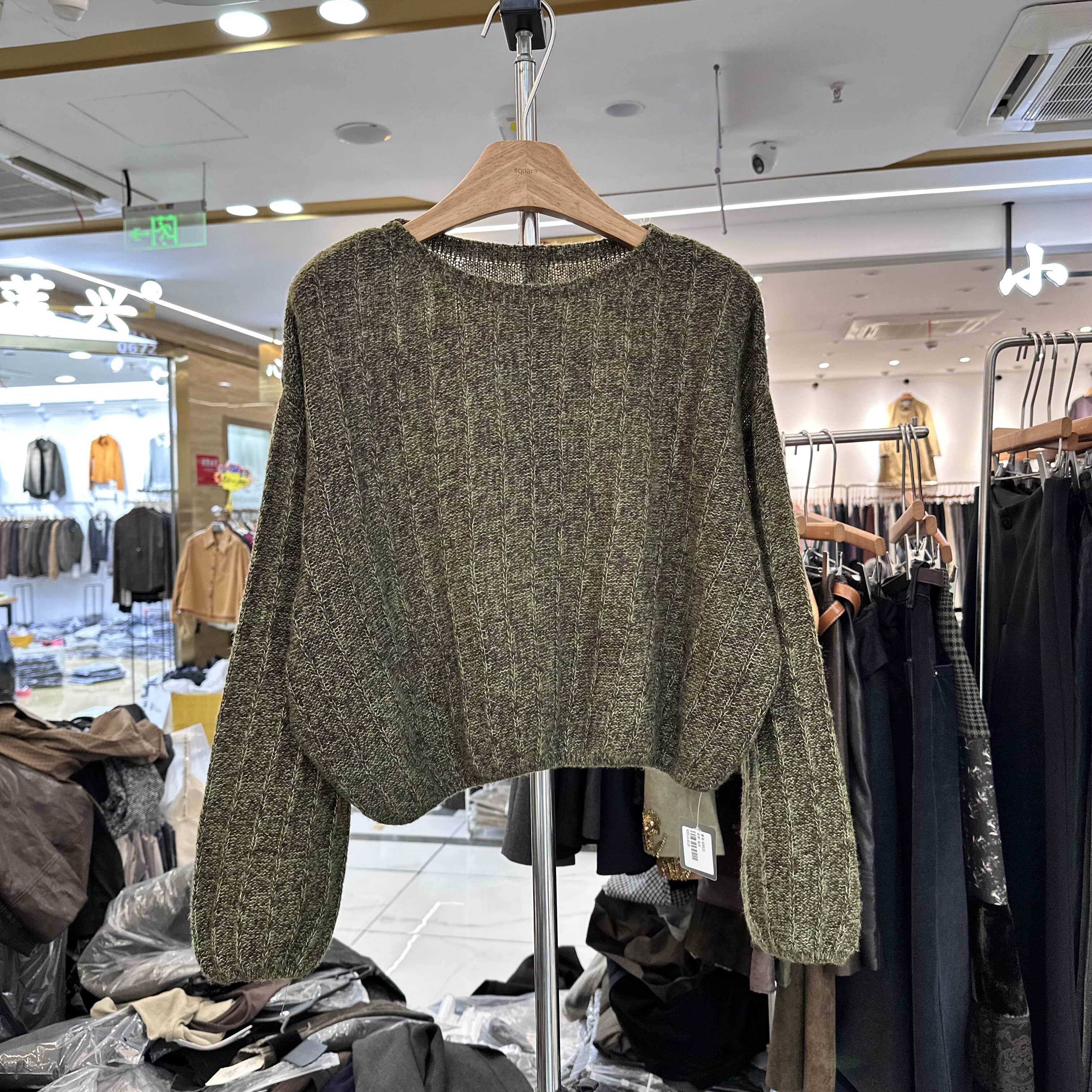 韩版圆领宽松花纱针织衫女