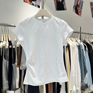 EMONI.正版2026年春夏季新款腰部褶皱设计感显瘦短袖T恤衫上衣女