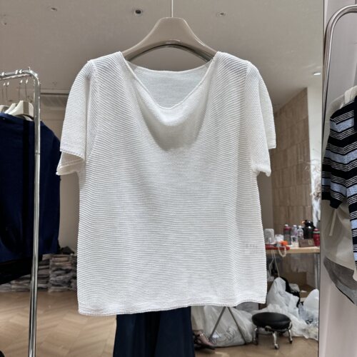 松弛感条纹冰麻针织衫上衣
