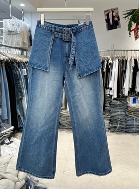 GD90092正品春季新款韩版配腰封屁帘微喇叭牛仔裤女高货筒裤长裤