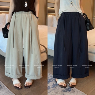 脚翻边百搭休闲阔腿裤 卡麦KAMAI26036正品 抽绳松紧腰裤 新款 女 春季