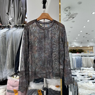 晕染印花显瘦百搭防晒网纱T恤上衣女装 HMY31738正品 韩版 新款 春季