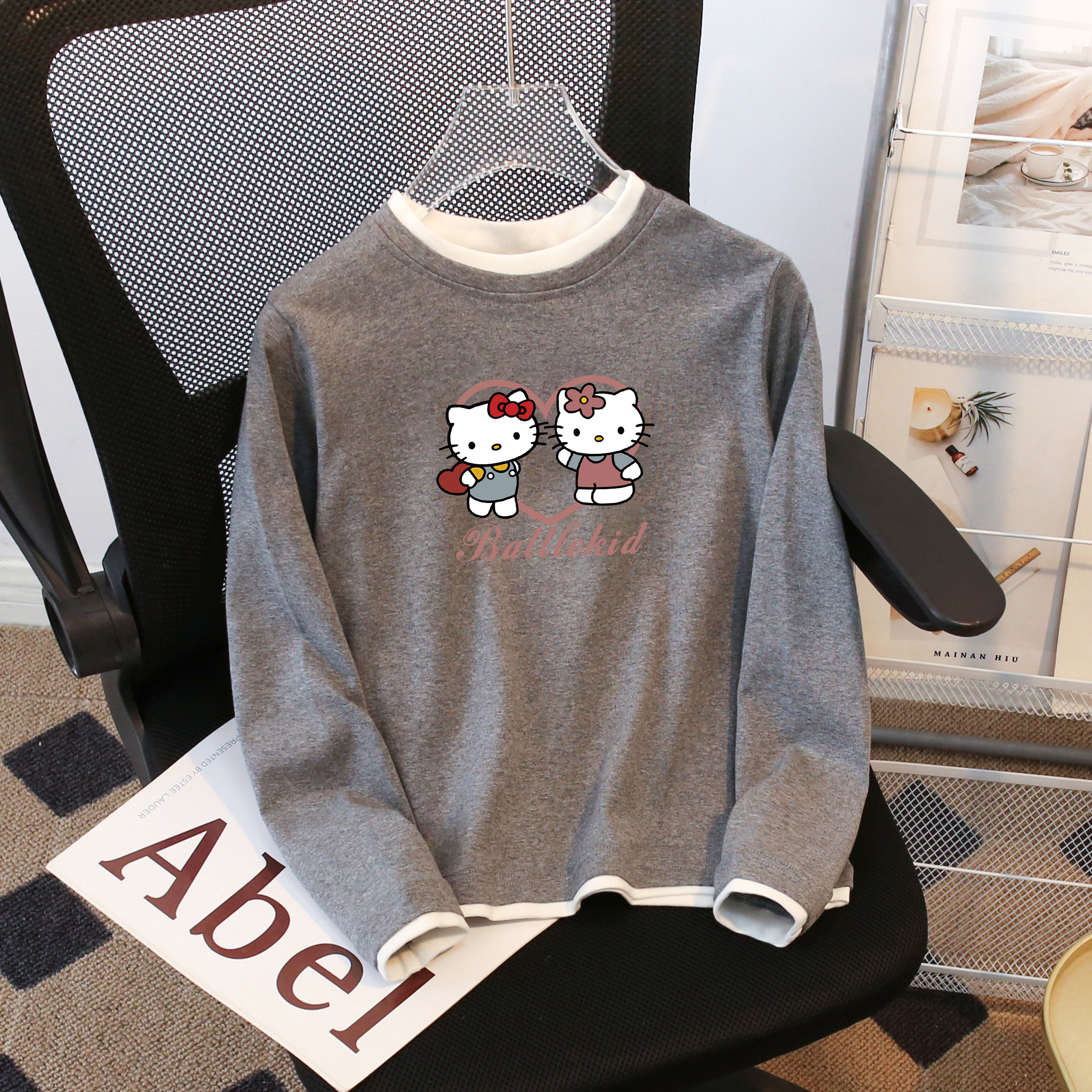 儿童上衣2026春秋新款纯棉女童长袖T恤假两件套头亲肤透气打底衫