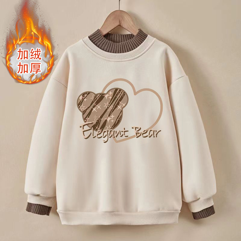 女童新款卫衣秋冬装加绒加厚纯棉长袖中大童假两件宽松一体绒上衣