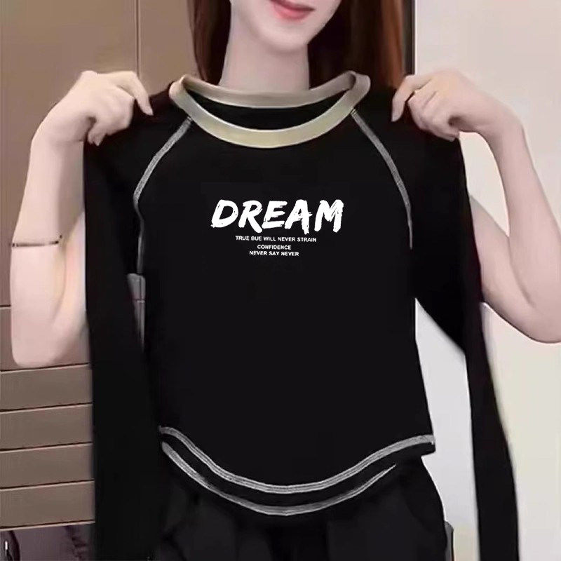 女童2026春秋新款韩版纯棉长袖T恤儿童修身打底衫字母双面绒上衣