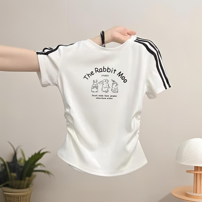 2026新款女童夏装短袖T恤儿童韩版收腰卡通上衣小女孩短款上衣ins