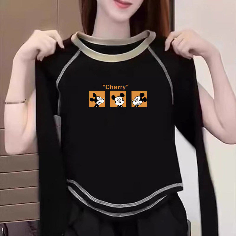 女童春秋装纯棉打底衫2026新款儿童小众设计奥绒插肩长袖T恤上衣