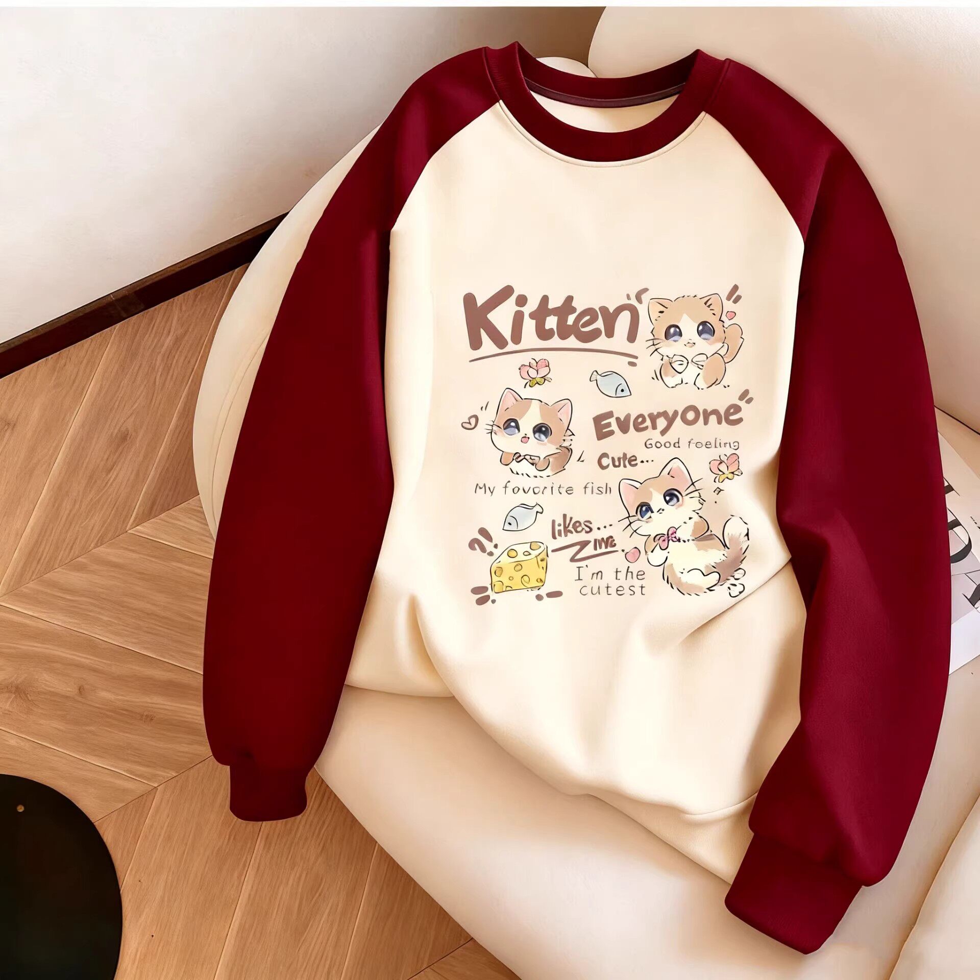 女童2026新款加绒宽松上衣春秋冬套头纯棉卫衣百搭长袖圆领插肩袖