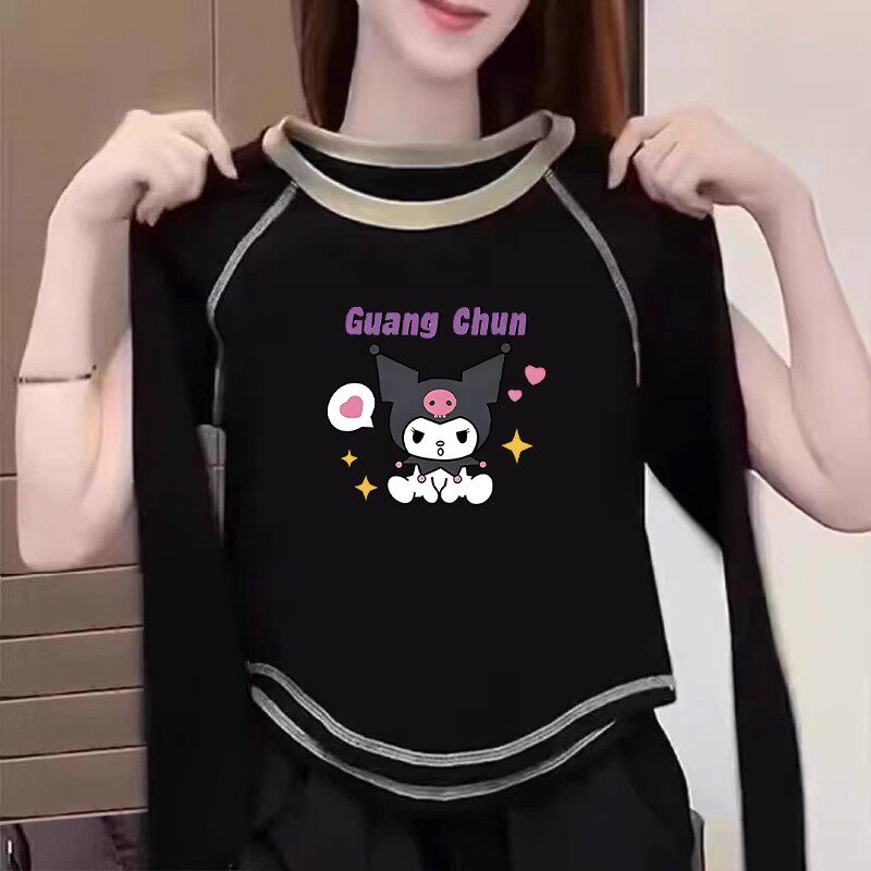 女童打底衫2026新款春秋款修身t恤百搭纯棉长袖插肩撞色儿童上衣