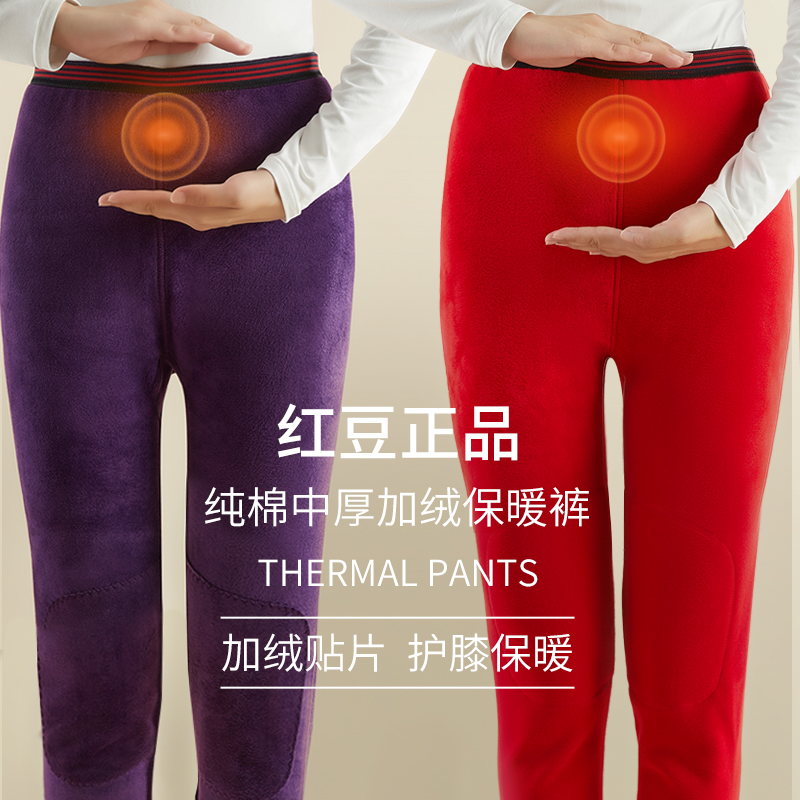 红豆女士保暖裤纯棉加绒加厚护膝打底裤加大码内穿秋裤中高腰衬裤