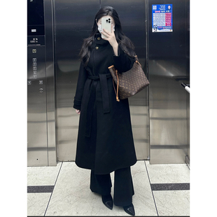 双面羊绒大衣女2025新款秋冬季高级感中长款黑色赫本风羊毛呢外套