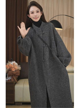 灰色双面羊绒大衣女2026新款秋冬季高级感小个子中长款羊毛呢外套