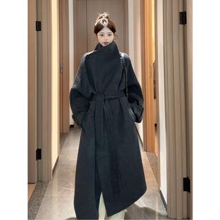 黑色双面羊绒大衣女款2026新款秋冬季高级感中长款过膝羊毛呢外套