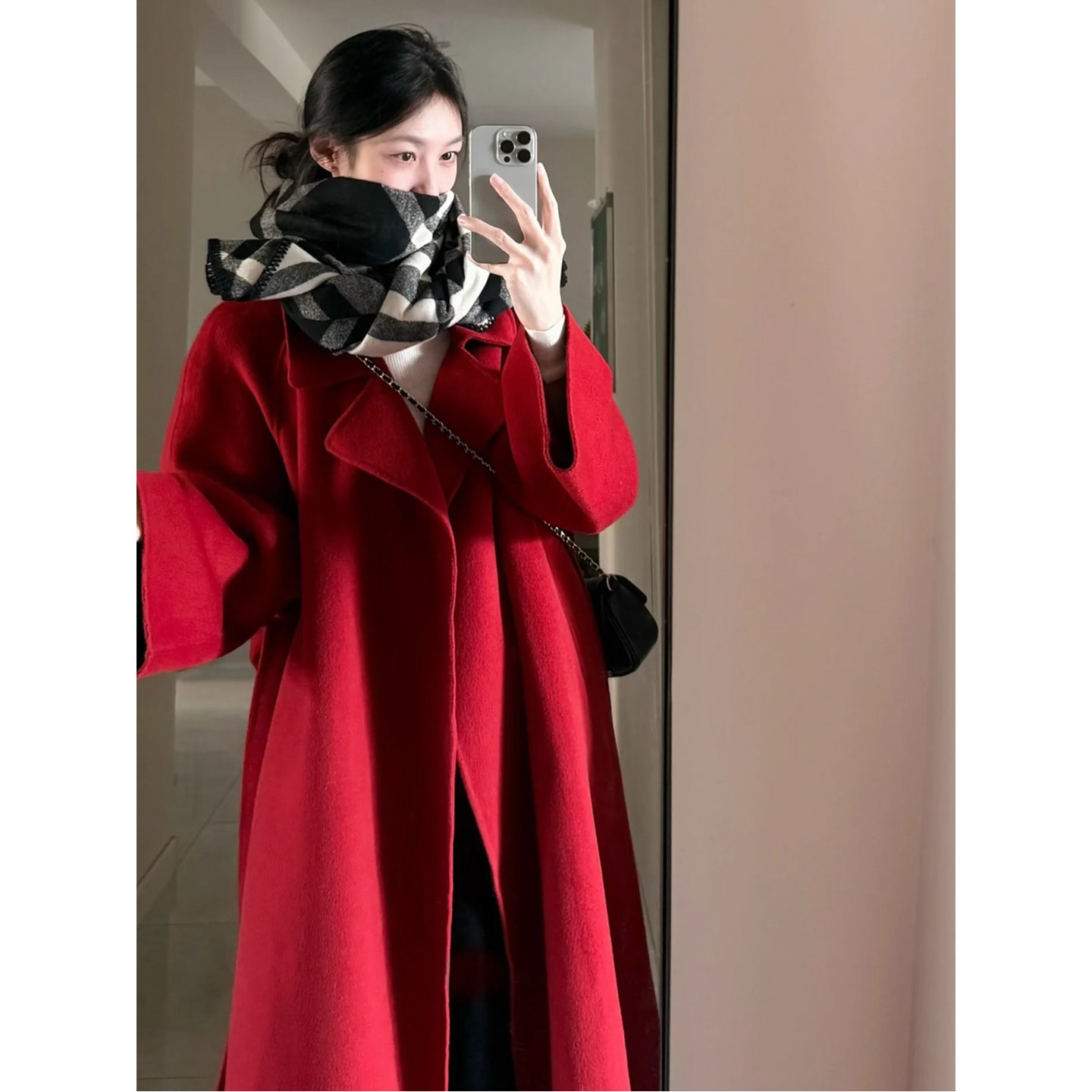 红色双面羊毛呢子大衣女2026新款秋冬气质高级感中长款小个子外套