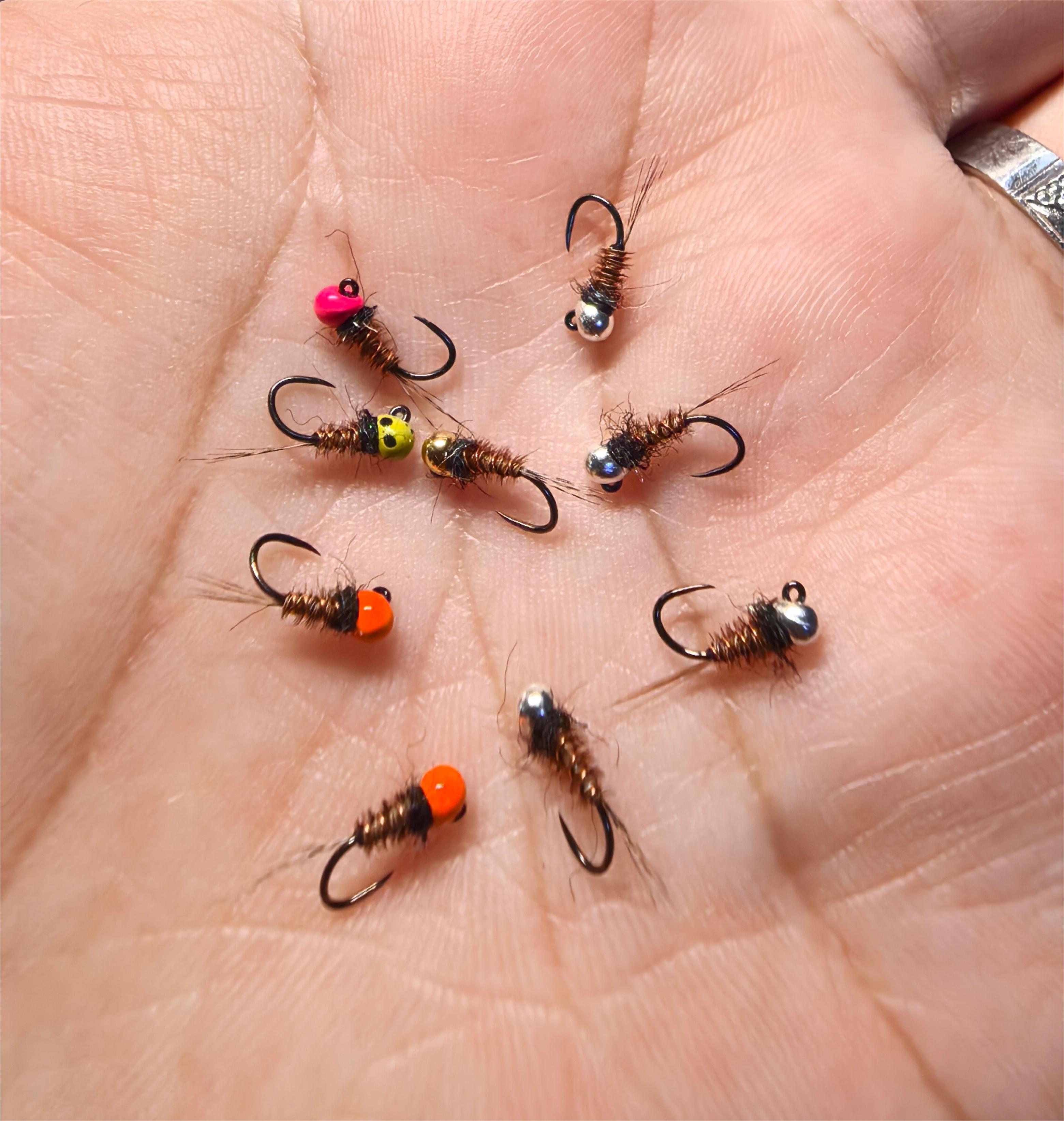 北京欧若毛钩手工精绑JIG off野鸡尾钨头若虫无刺 鳟鱼 重唇