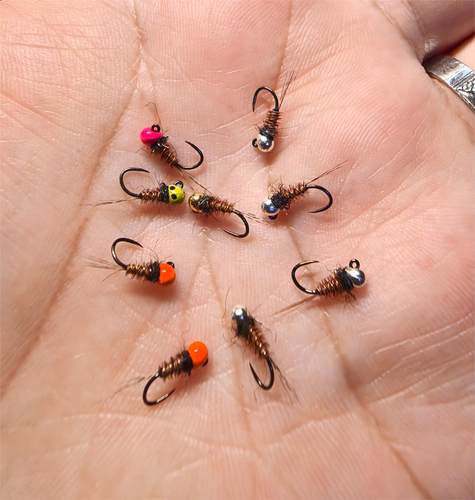 北京欧若毛钩手工精绑JIG off野鸡尾钨头若虫无刺 鳟鱼 重唇