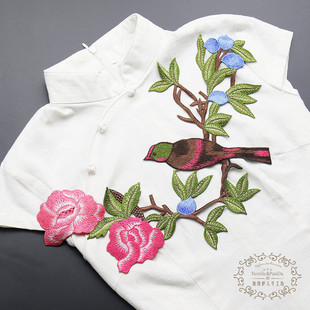 刺绣花鸟布贴花衣服diy补丁大号民族风服装领口旗袍装饰辅料手缝