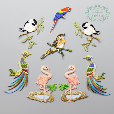 小鸟布贴火烈鸟对称贴花精致衣服装饰补丁贴补洞贴花diy辅料背胶