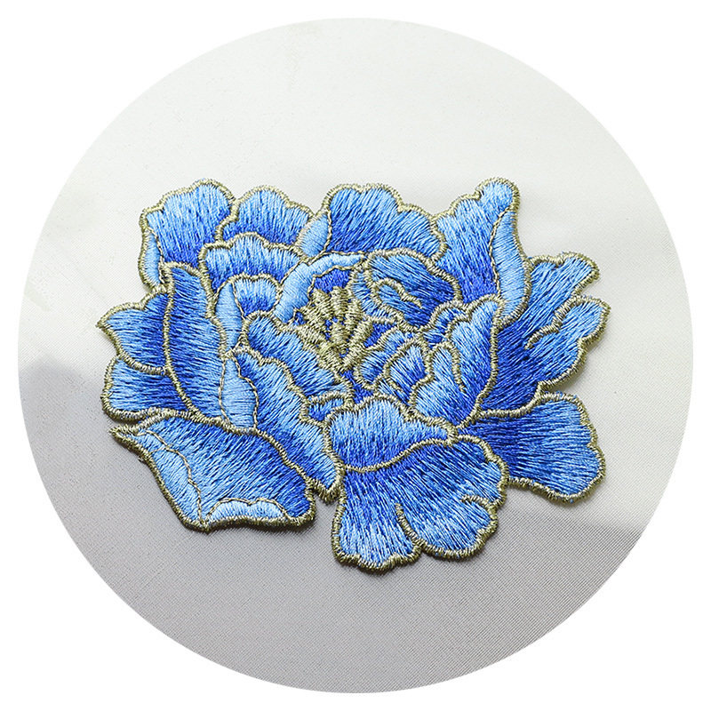 金边牡丹花刺绣布贴花衣服牛仔手工diy修补洞装饰辅料补丁贴无胶