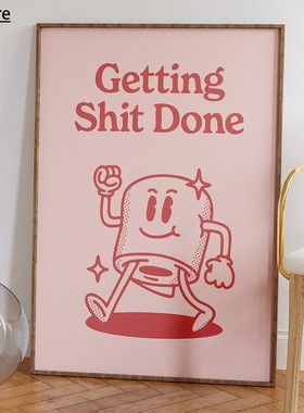 Funny Bathroom Sign Poster Pink Retro Getting Decor