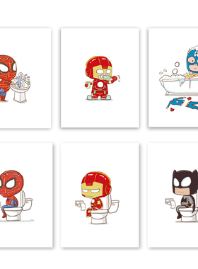 Marvel Cartoon Superhero Spider Man Iron Man Poster Bathroom