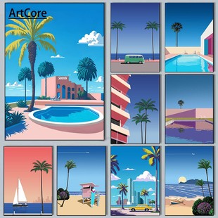 Hiroshi Nagai Vaporwave Japan Beach City Summer Art Posters