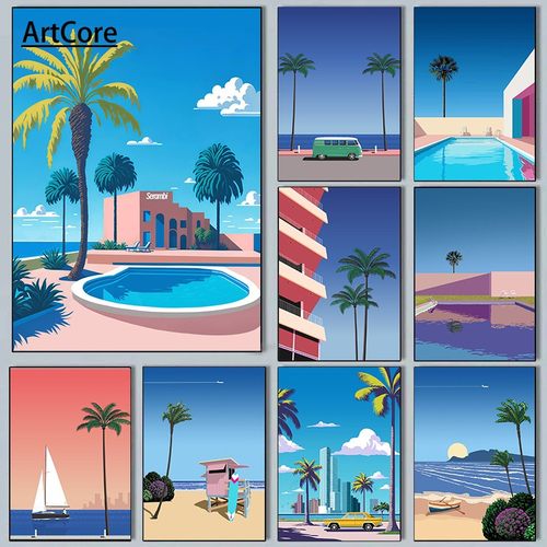 Hiroshi Nagai Vaporwave Japan Beach City Summer Art Posters