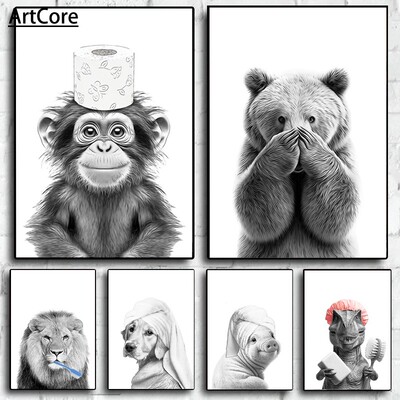 猫长颈鹿狗厕所浴缸趣味浴室海报