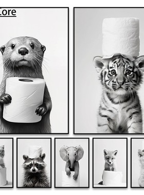 Animals Toilet Paper Living Room Murals Wall Art Posters